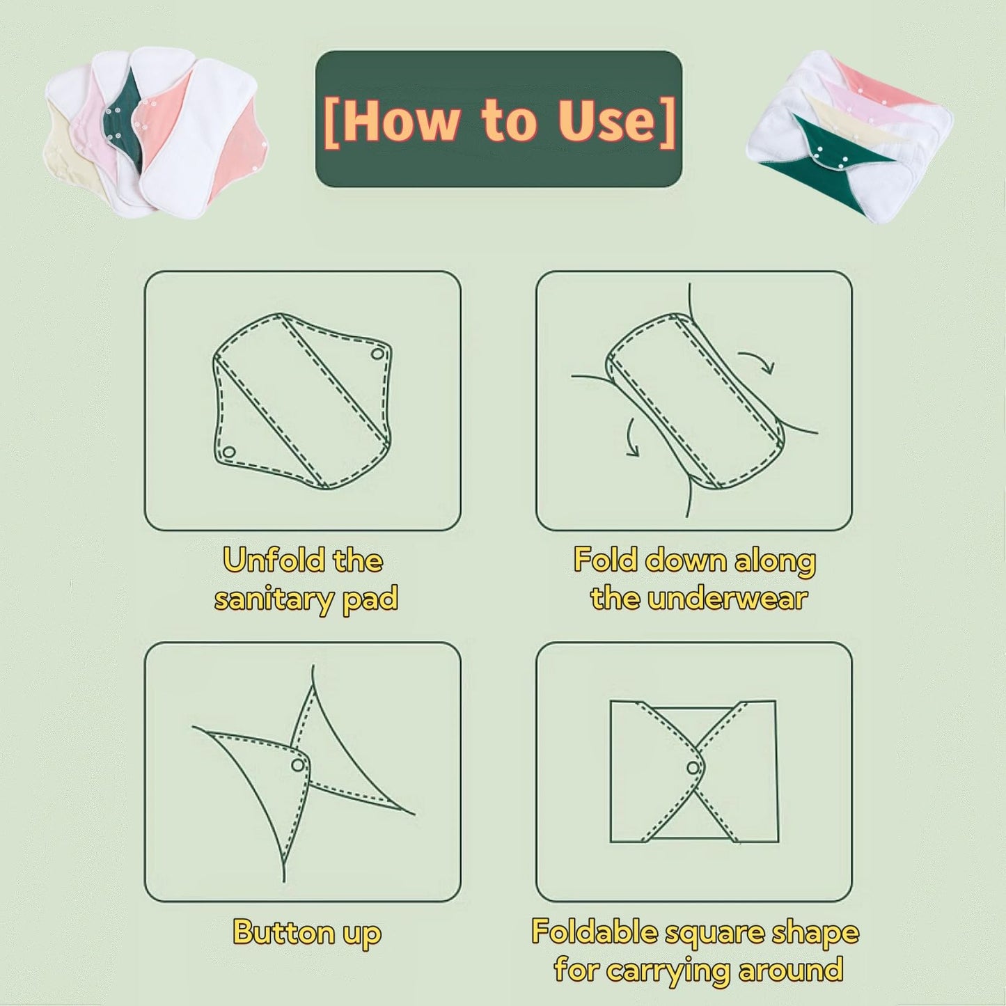 Washable Sanitary Napkins,Reusable Sanitary Pads,Heavy Incontinence Pads,Sanitary Napkin Set,7pcs/Set,Pack of 6+1 Storage Bag,Suitable for Heavy Menstrual Flow,Incontinence Patients