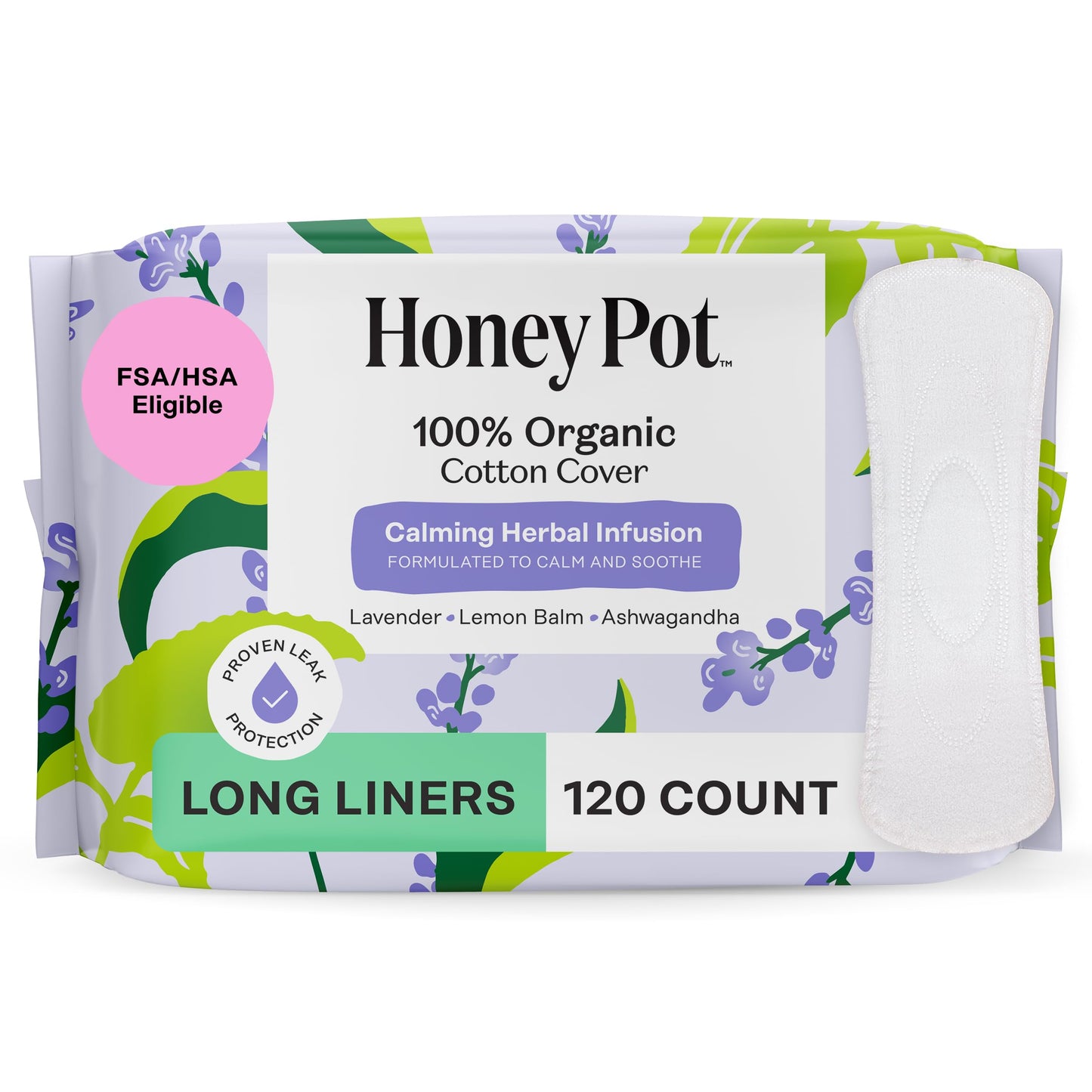 Honey Pot - Calming Herbal Super Sanitary Pads for Women - 100% Organic Cotton Top Sheet - Feminine Care - Non Cooling - Calming Herbs of Lavender, Ashwagandha, & Lemon Balm - 16ct