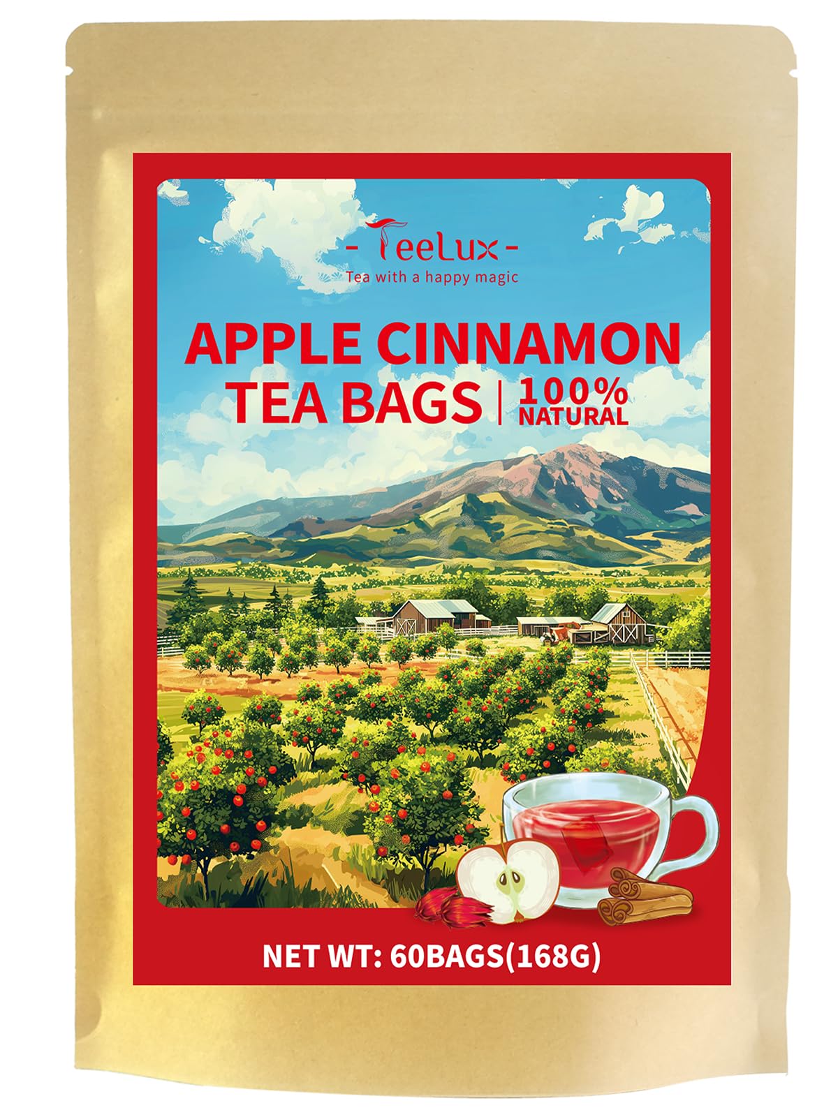 TeeLux Chamomile Tea Bags, 1.5g/bag, Pure Natural Chamomile Flowers Herbal Tea, Caffeine Free, 100 Count