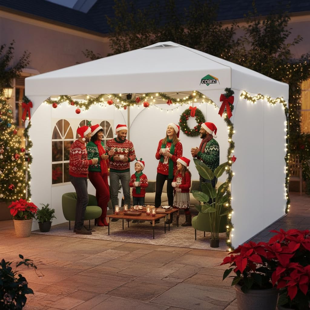 COBIZI 10x20 Pop Up Canopy Tent, Outdoor Party Tent with 4 Sidewalls, 1 Person Easy Set up, Tents for Parties with Fluorescent Strip & 4 Sandbags, Waterproof UPF50+, 3 Adjustable Height, Gray