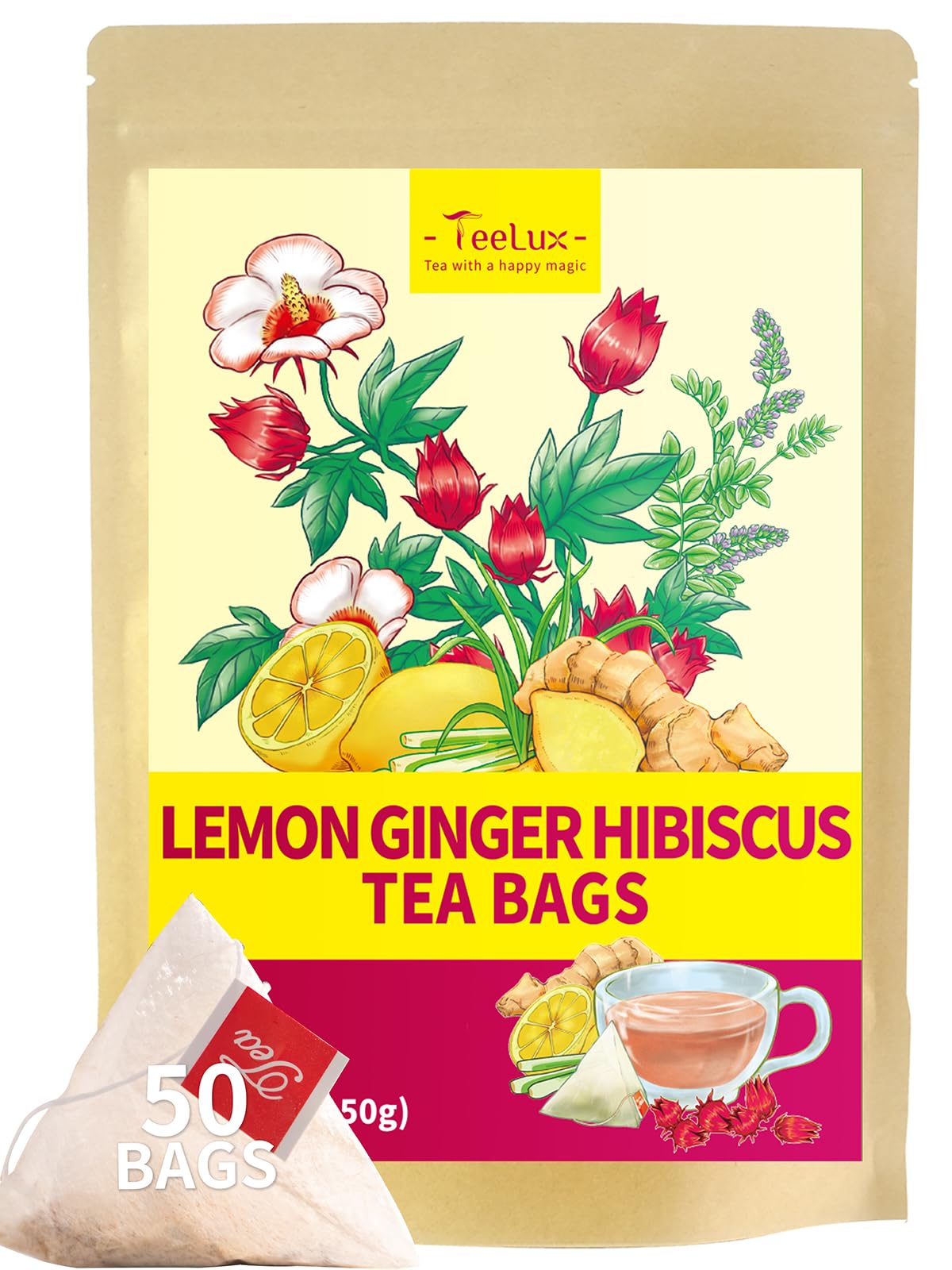 TeeLux Chamomile Tea Bags, 1.5g/bag, Pure Natural Chamomile Flowers Herbal Tea, Caffeine Free, 100 Count