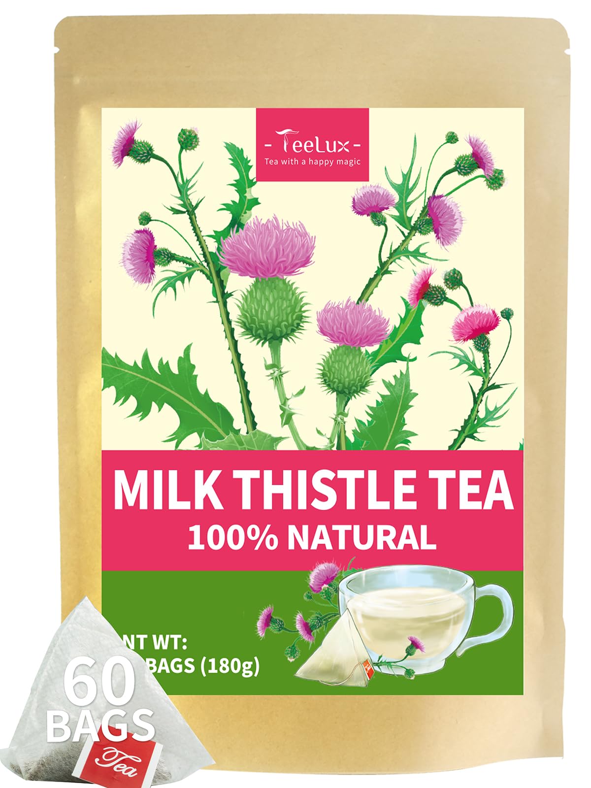 TeeLux Chamomile Tea Bags, 1.5g/bag, Pure Natural Chamomile Flowers Herbal Tea, Caffeine Free, 100 Count