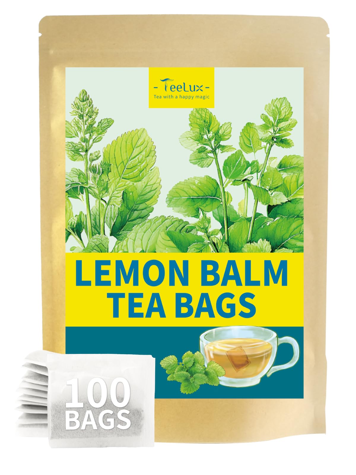 TeeLux Chamomile Tea Bags, 1.5g/bag, Pure Natural Chamomile Flowers Herbal Tea, Caffeine Free, 100 Count