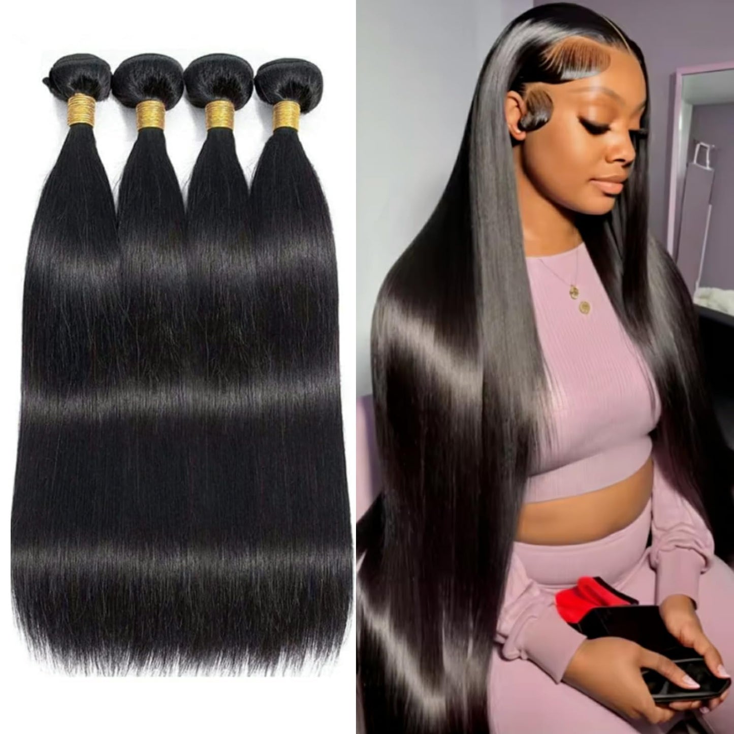 Straight 4 Bundles With Closure Human Hair 18 20 22 24+16 Inch 100% Unprocessed Black Brazilian Hair Extensions Pre Plucked With Baby Hair 4X4 HD Lace Closure