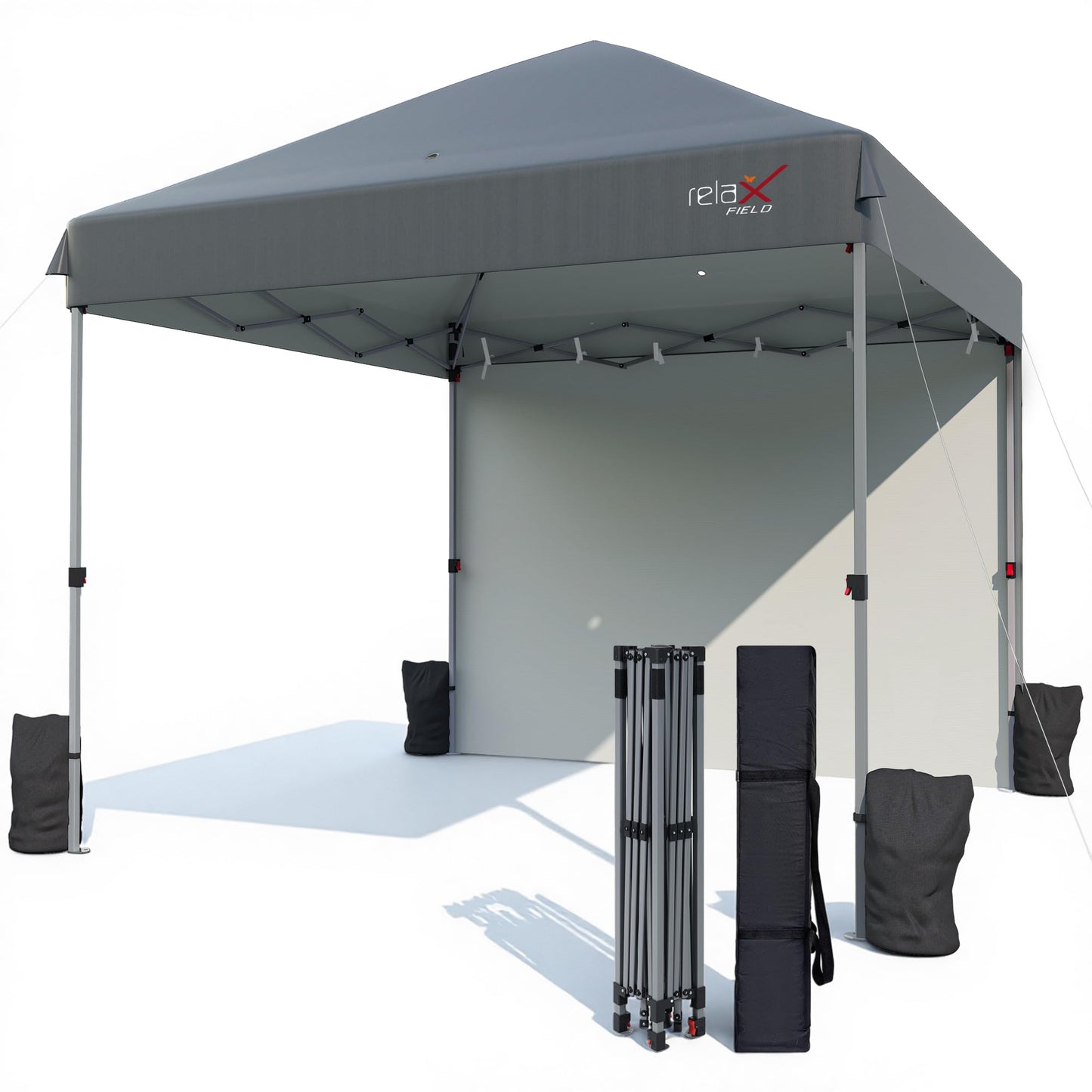 10x10 Outdoor Folding Canopy Tent with 1 Sidewall, Easy Up Outdoor Shelter with One Person Set Up Center Lock, Portable Patio Screen Tent for Camping, Party, Beach and Picnic, Grey