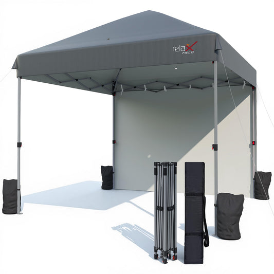 10x10 Outdoor Folding Canopy Tent with 1 Sidewall, Easy Up Outdoor Shelter with One Person Set Up Center Lock, Portable Patio Screen Tent for Camping, Party, Beach and Picnic, Grey