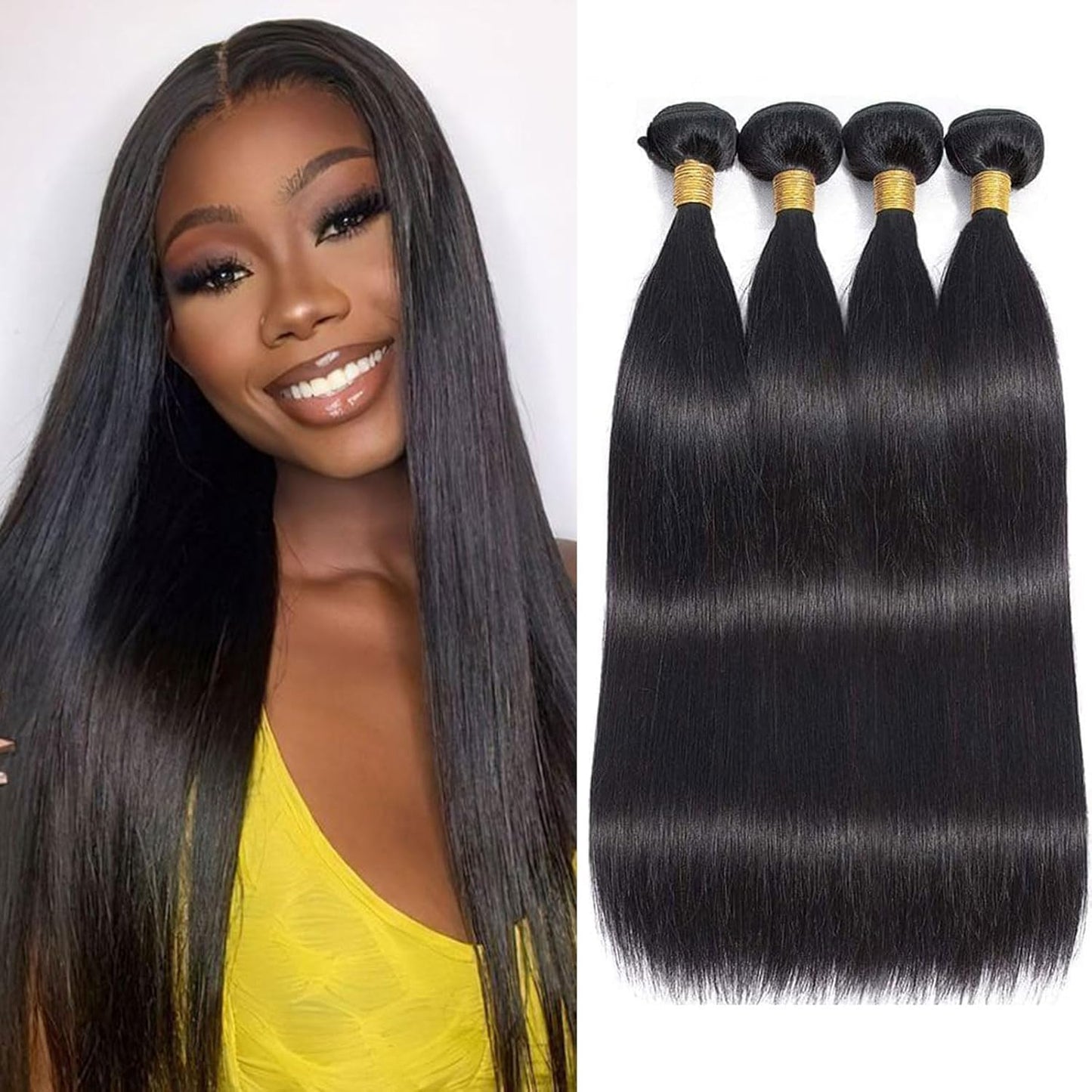Straight 4 Bundles With Closure Human Hair 18 20 22 24+16 Inch 100% Unprocessed Black Brazilian Hair Extensions Pre Plucked With Baby Hair 4X4 HD Lace Closure