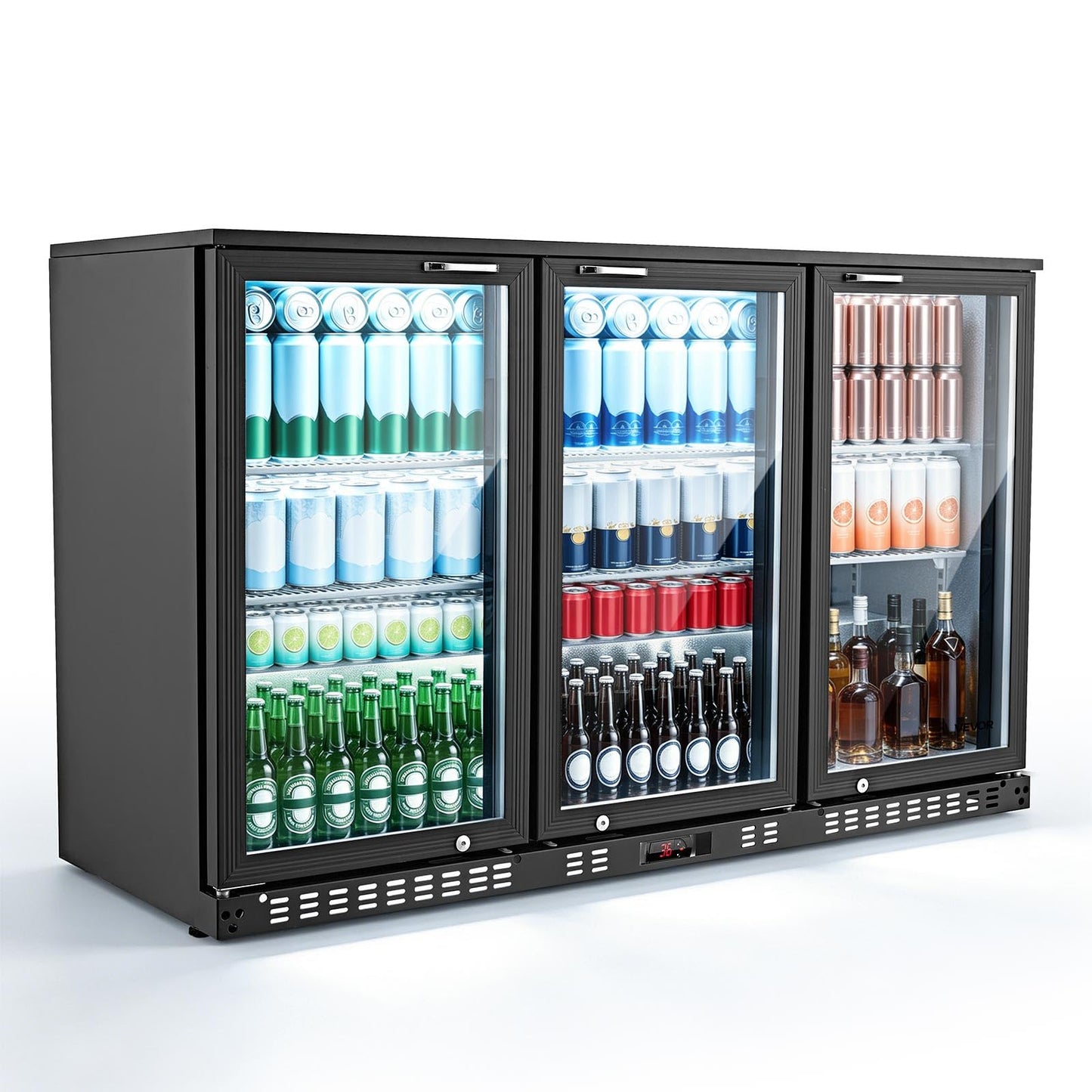 VEVOR Back Bar Cooler, 7.4 Cu. Ft Commercial Beverage Refrigerator, Under Counter Bar Fridge with 2 Sliding Doors, LED Lighting, Adjustable Shelves, Low-E Glass Display Cooler for Beer, Wine, Drink