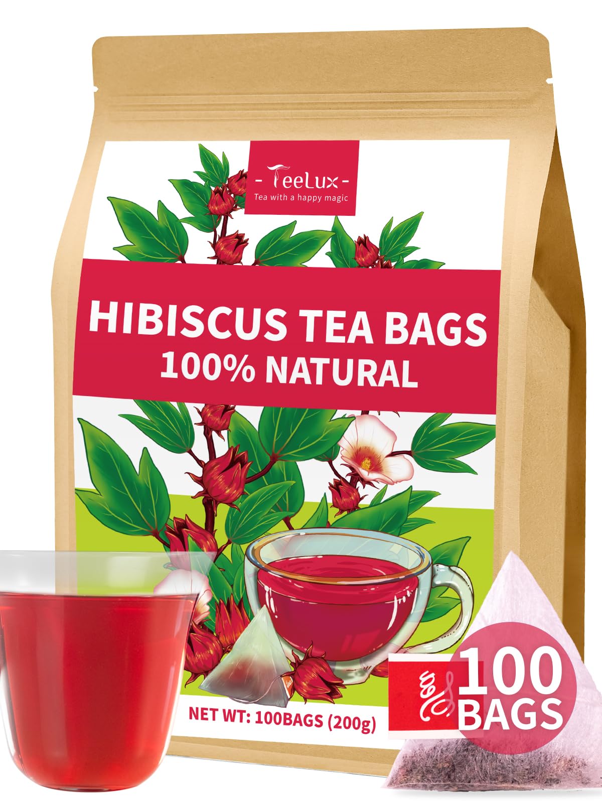 TeeLux Chamomile Tea Bags, 1.5g/bag, Pure Natural Chamomile Flowers Herbal Tea, Caffeine Free, 100 Count