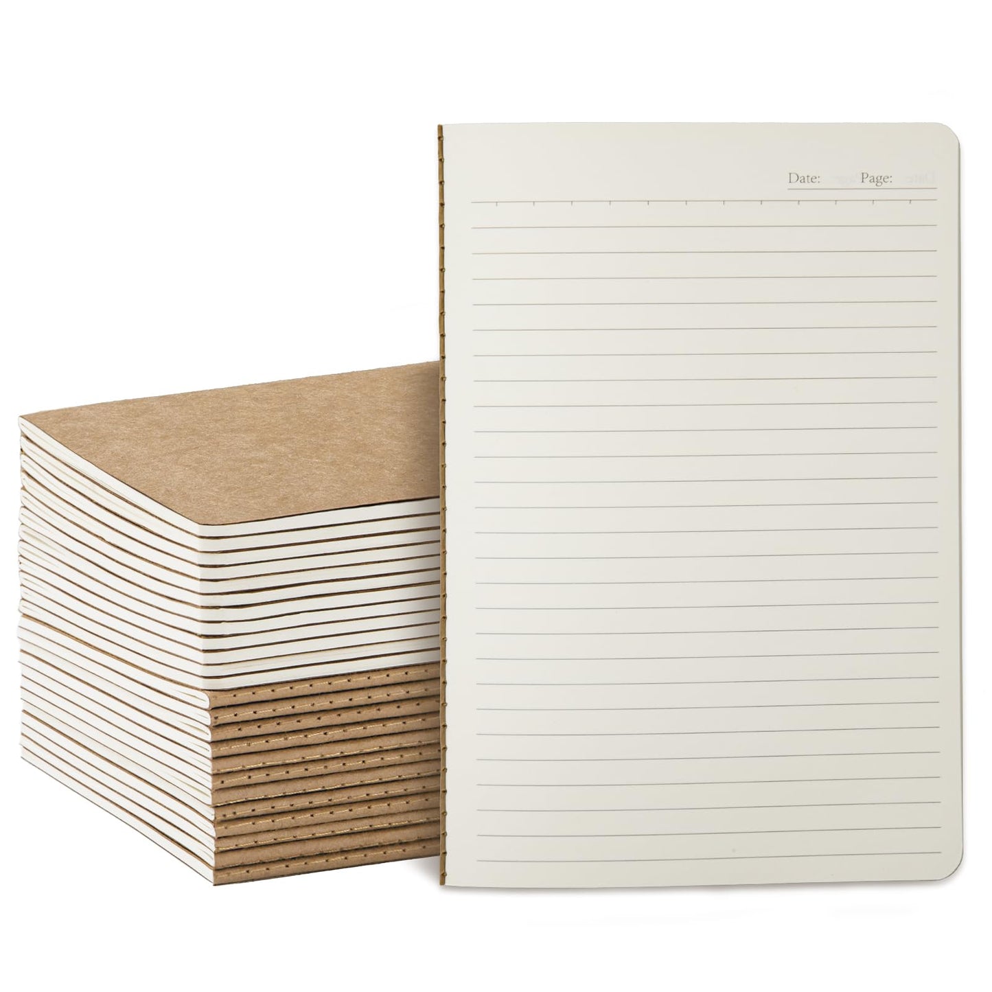 50 Pack Kraft Notebooks Bulk A5, 60 Pages Lined Ruled Journals, 8.3x5.5 Inches, Natural Kraft Cover Composition Notebooks for School Office Students Artists