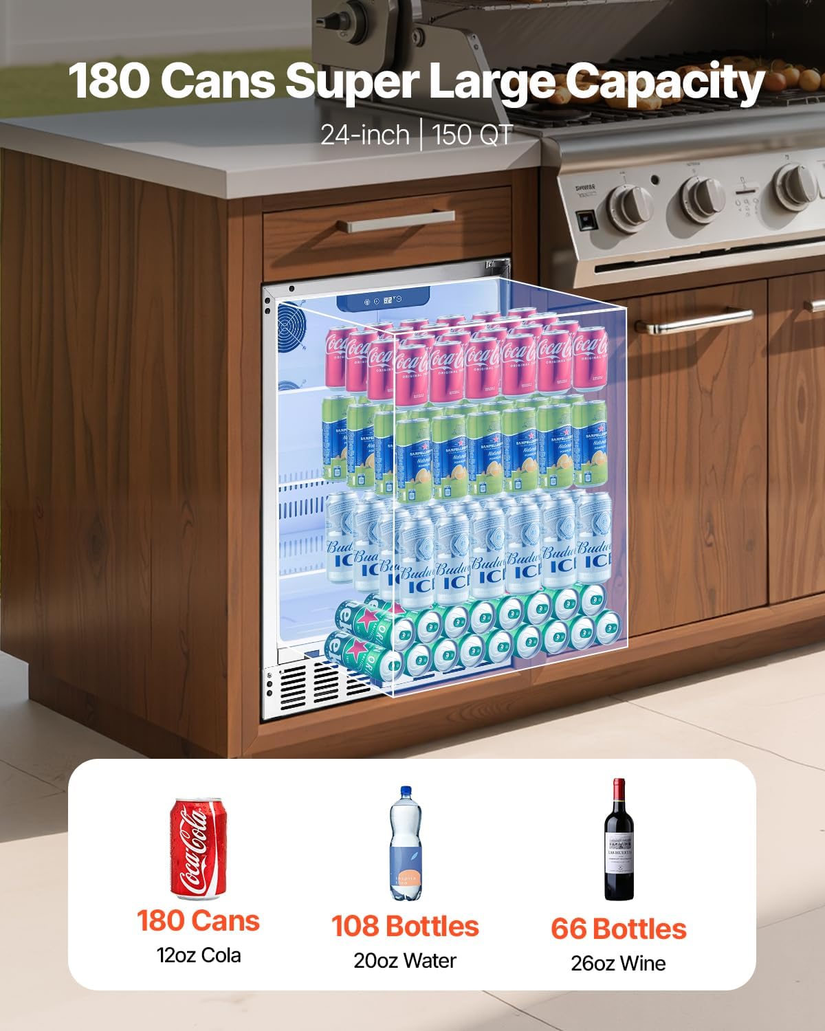 VEVOR Back Bar Cooler, 7.4 Cu. Ft Commercial Beverage Refrigerator, Under Counter Bar Fridge with 2 Sliding Doors, LED Lighting, Adjustable Shelves, Low-E Glass Display Cooler for Beer, Wine, Drink