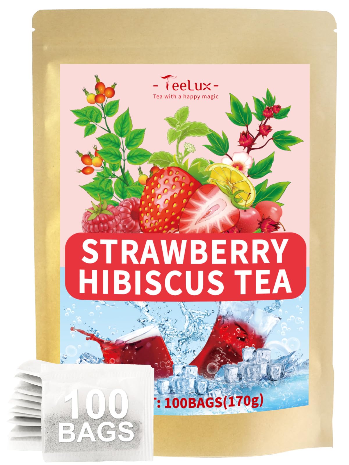 TeeLux Chamomile Tea Bags, 1.5g/bag, Pure Natural Chamomile Flowers Herbal Tea, Caffeine Free, 100 Count