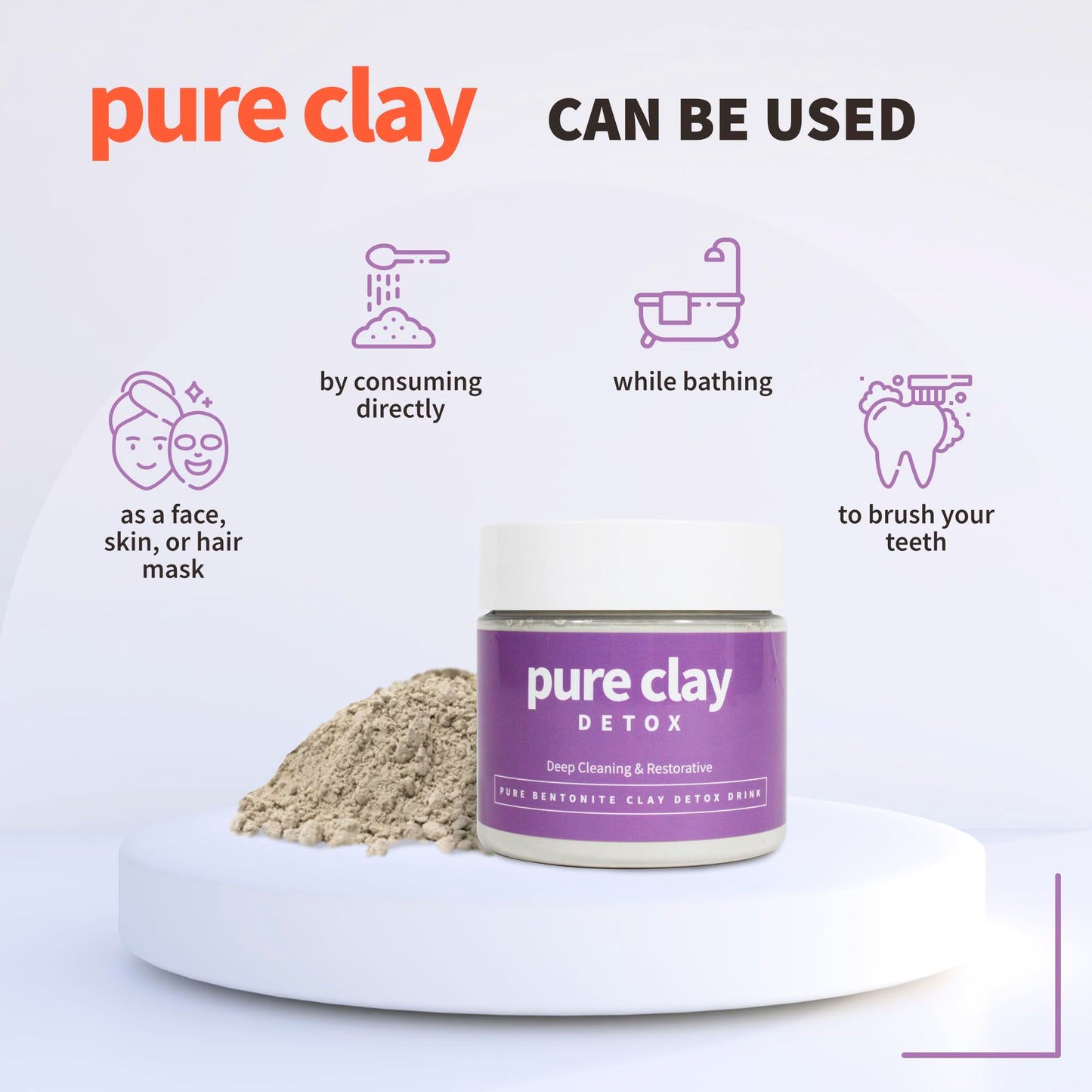 Pure Clay Detox | Therapeutic Grade Calcium Bentonite Clay Powder | GRAS-Affirmed | Indian Healing Face Mask | Deep Pore Cleansing | Body Wrap Hair Mask Bath | Ultra Fine | 16 oz | Acne Oily Skin Foot