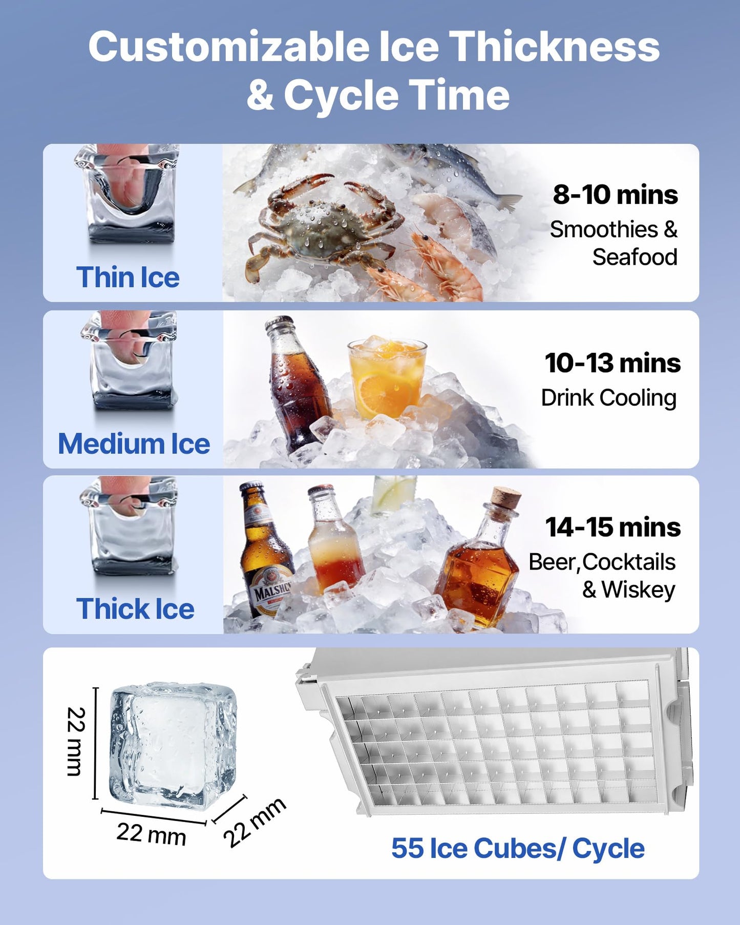 VEVOR Commercial Ice Maker Machine, 265 lbs/24h with 85 lbs Storage Capacity, Built-in/Freestanding/Under Counter, Stainless Steel Ice Maker with LED Display & Self-Cleaning, for Home Bar Restaurant