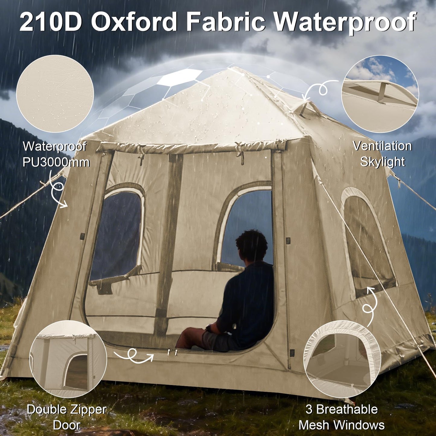 Inflatable Tents for Camping,Easy Blow Up Tent with Hand Pump,4 Seasons Waterproof Air Inflatable Camping Tent House for Family Weekend Camping