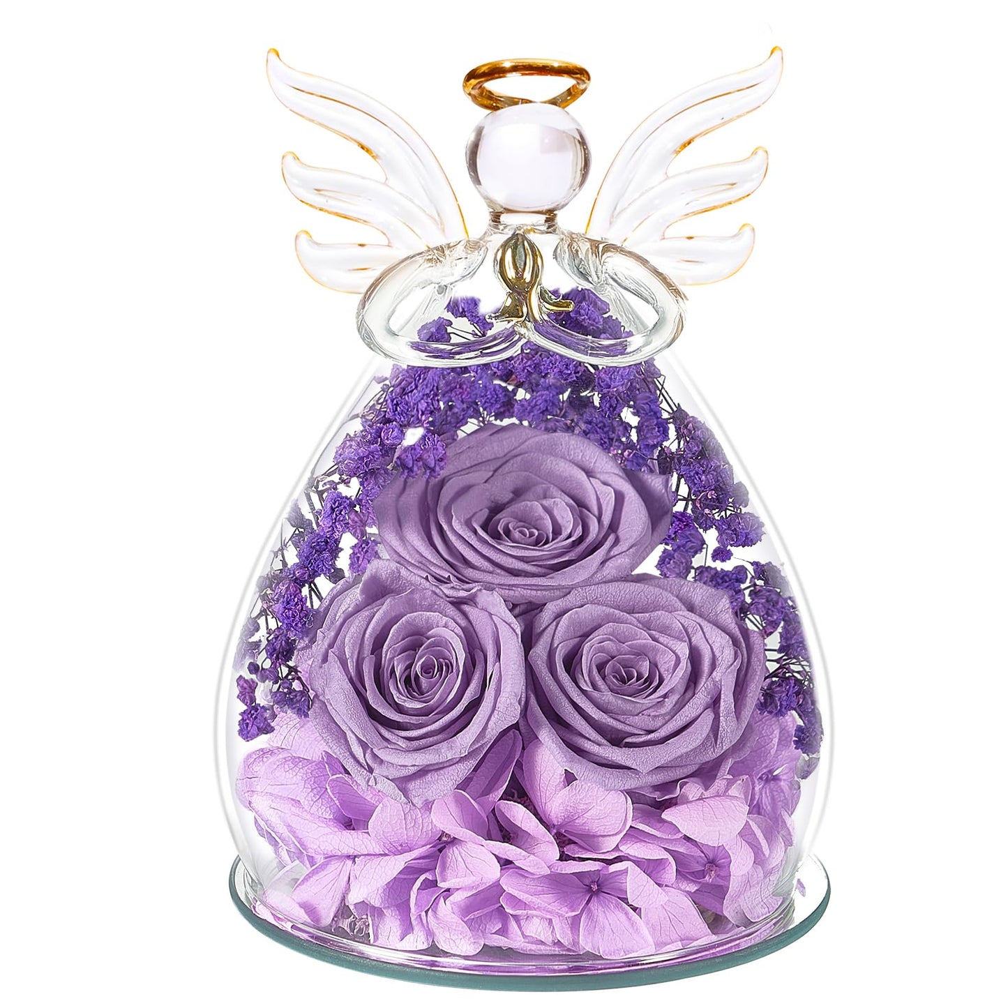 Beferr Mothers Day Mom Birthday Gifts for Women, Fresh Flowers for Delivery Forever Preserved Rose in Glass Angel Figurine, Anniversary Christian Real Rose for Grandma Nana Wife Mum from Daughter Son