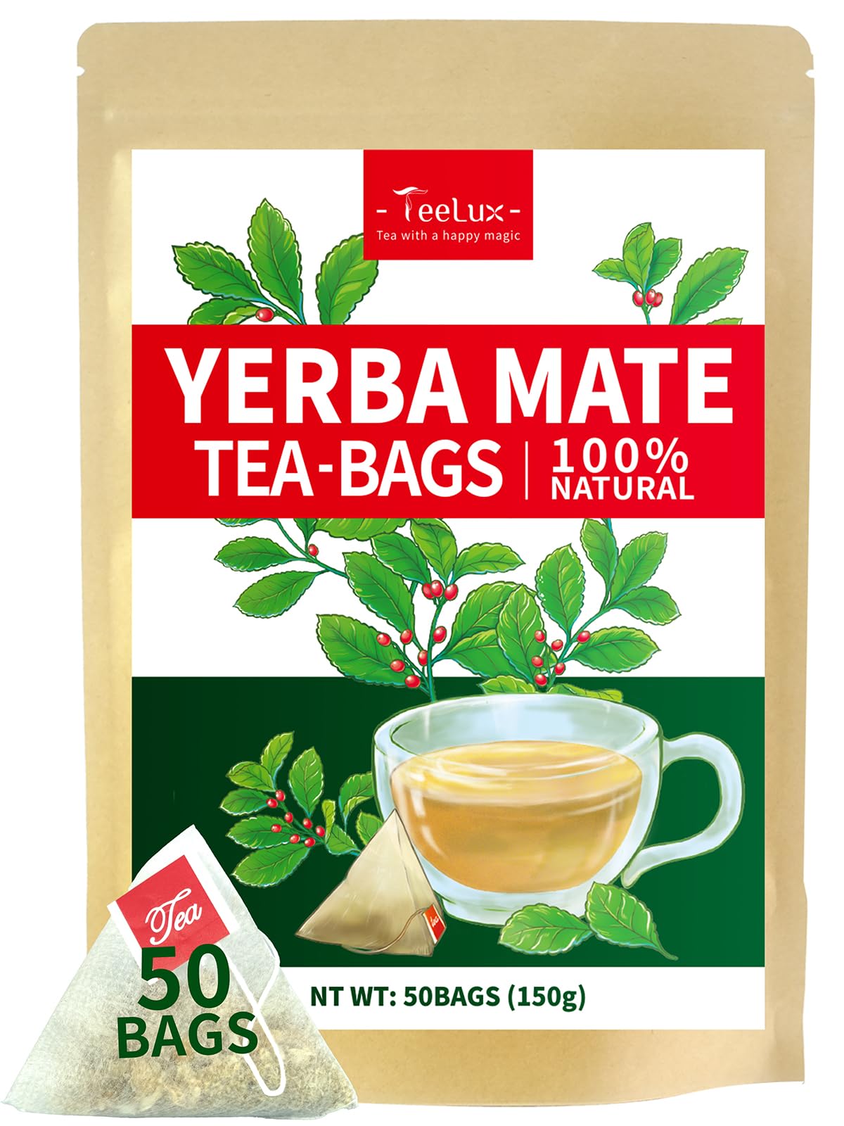 TeeLux Chamomile Tea Bags, 1.5g/bag, Pure Natural Chamomile Flowers Herbal Tea, Caffeine Free, 100 Count