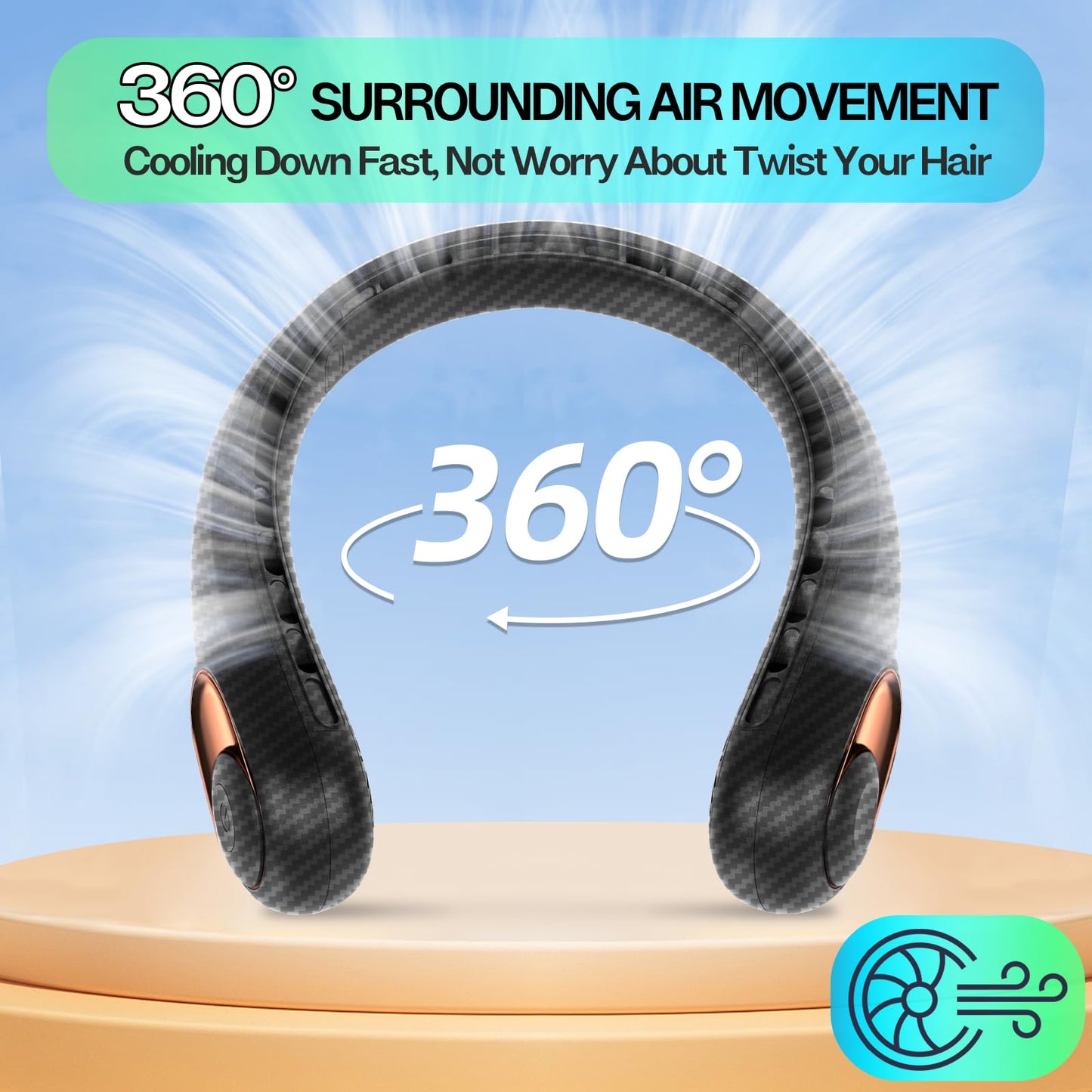 KIDEE Neck Fan, Bladeless Neck Fans Portable Rechargeable, Upgrade 360° Airflow, 3 Speeds, Headphone Design, 4000mAh Battery Operated Personal Wearable Fan Hands Free for Travel Indoor Outdoor