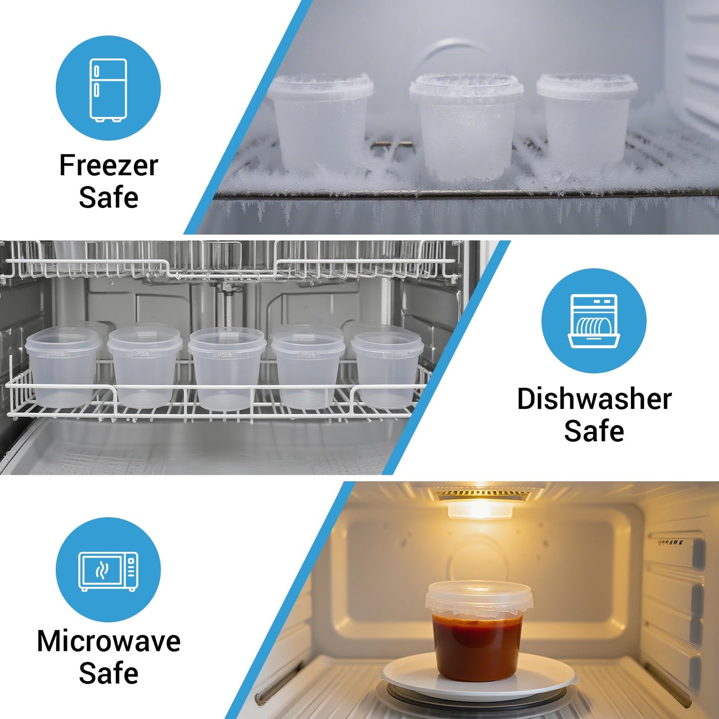 Airtight Clear Plastic Bucket with Lid, Ice Buckets for Parties, Reusable Ice Cream Tub with Handle, Food Storage Container, Food Grade Freezer and Microwave Safe for Sauce, Soup (16 OZ/500 ML)