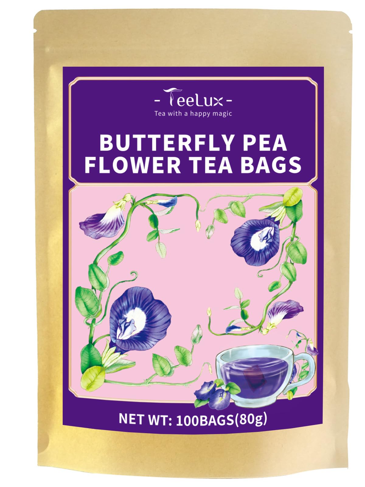 TeeLux Chamomile Tea Bags, 1.5g/bag, Pure Natural Chamomile Flowers Herbal Tea, Caffeine Free, 100 Count