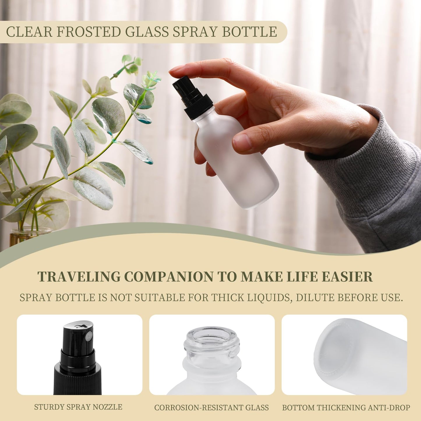 NOOEEISS Amber Glass Small Spray Bottle 2 oz 24 Packs,Fine Mist Sprayer Small Clear Bottles,Refillable Containers mini spray bottles for Cleaning Solutions and Skin Care (Amber 24pcs)