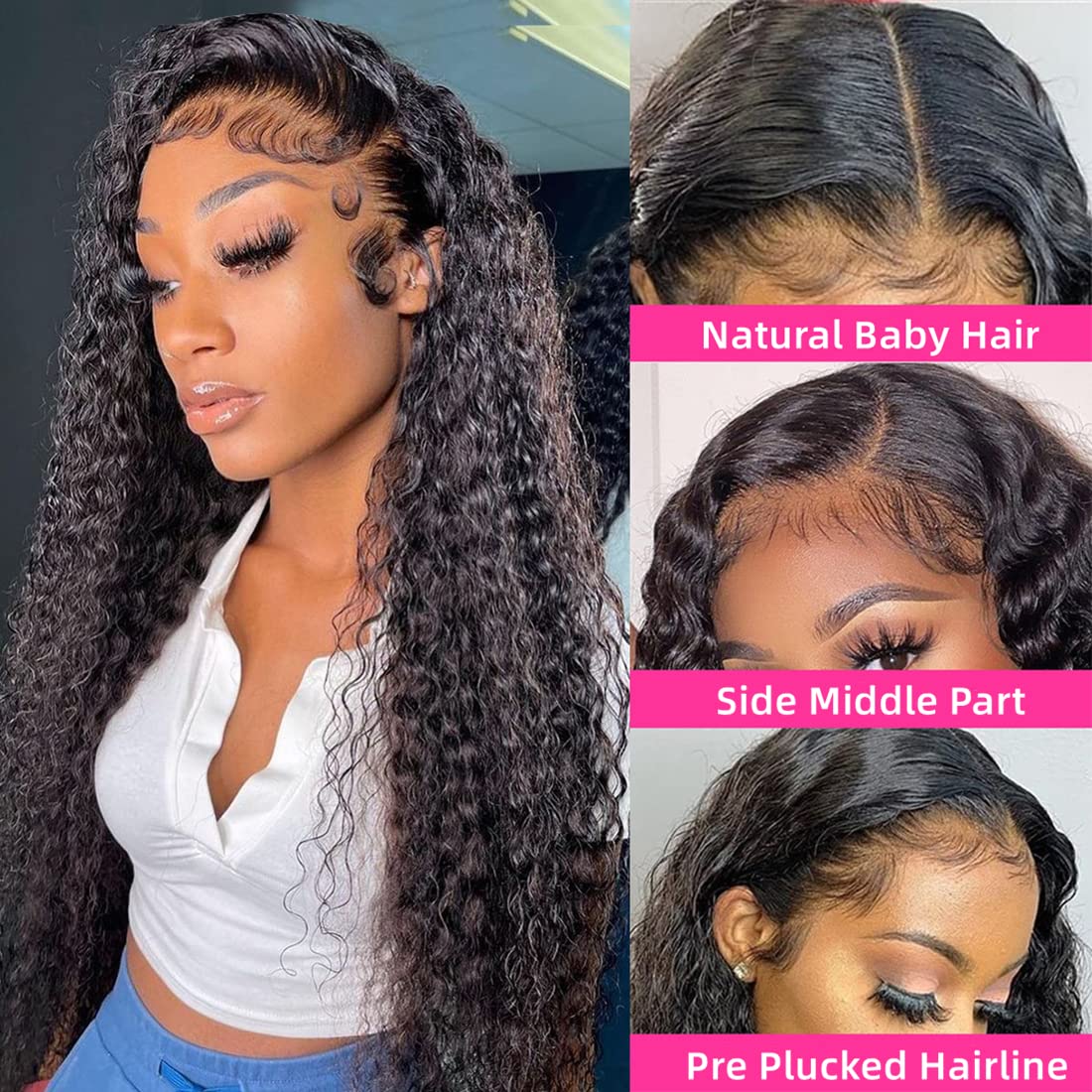 Closure with Bundles (16 18 20 22+14 Closure) Free Part Deep Wave 4 Bundles with 4x4 Lace Closure 100% Unprocessed Brazilian Virgin Remy Hair Curly Bundles Hair Extension Double Weft Natural Color