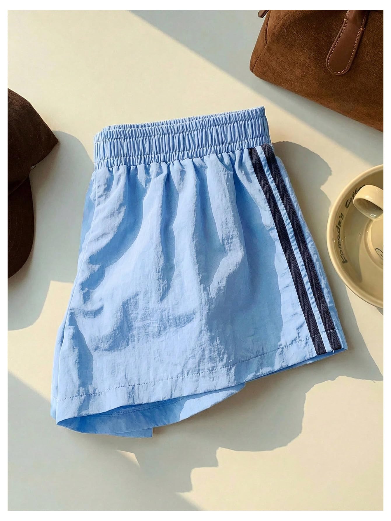 MakeMeChic Women's Striped Summer Shorts Workout Running Shorts Mini Micro Sweat Track Shorts Gym Athletic Wear