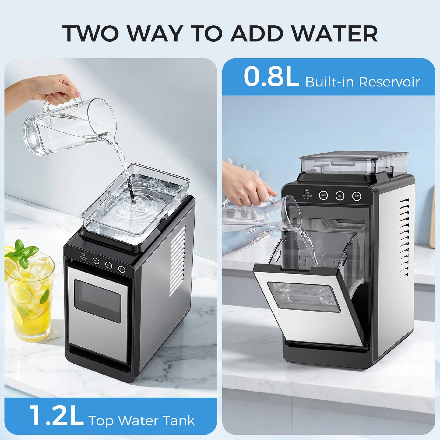 COWSAR Ice Maker Countertop, Portable Ice Machine with Basket and Scoop, 8 Cubes in 6 Mins, 26 lbs/24H, Auto-Cleaning Commercial Ice Maker for Kitchen, RV, Camping, Black
