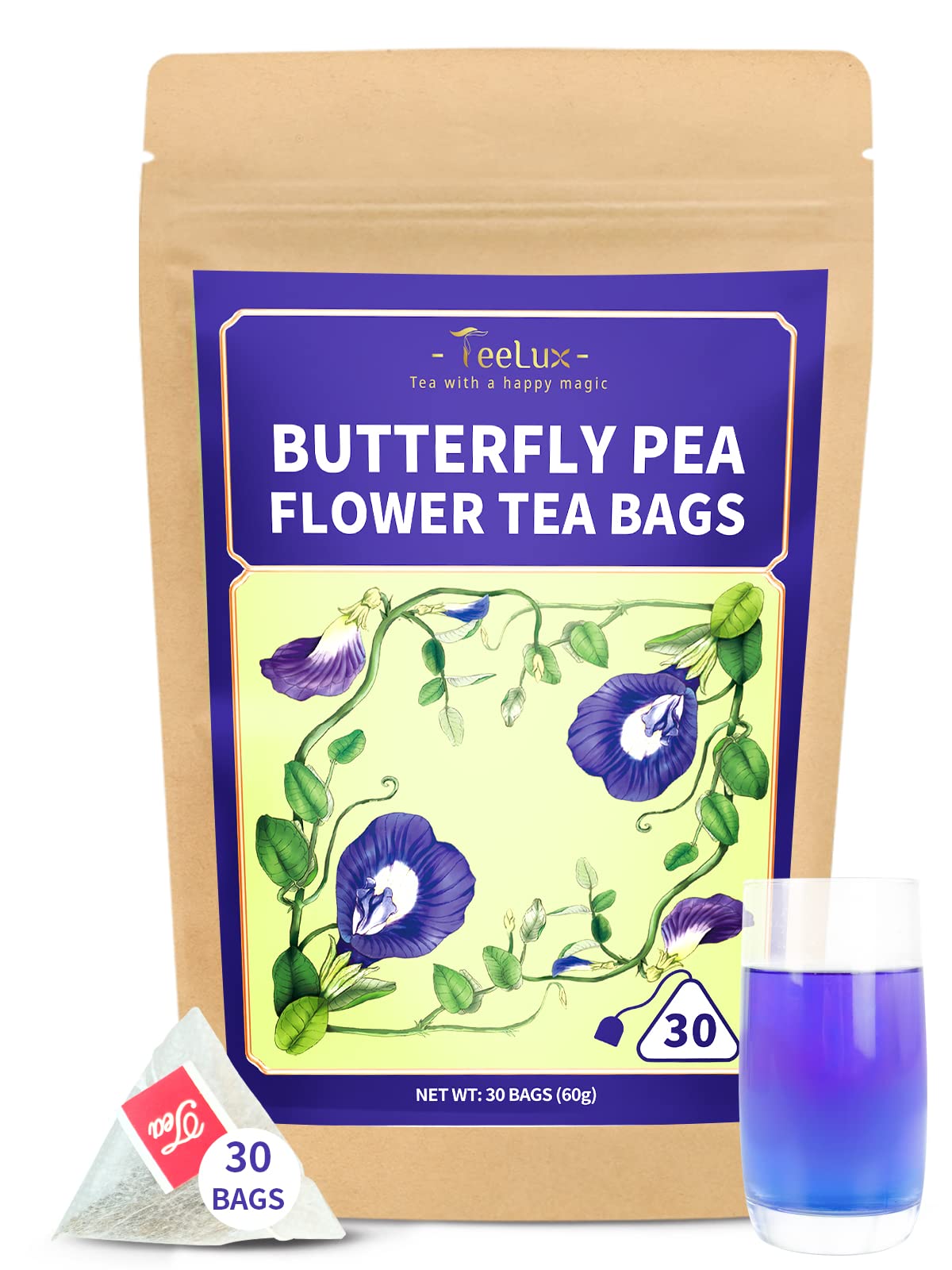TeeLux Chamomile Tea Bags, 1.5g/bag, Pure Natural Chamomile Flowers Herbal Tea, Caffeine Free, 100 Count