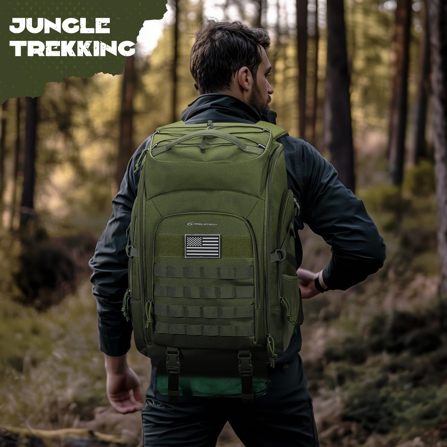 Maelstrom Tactical Backpack for Men, Water Resistant 40L Military Backpack, for Hiking, Camping, Gym with Molle System (Khaki)