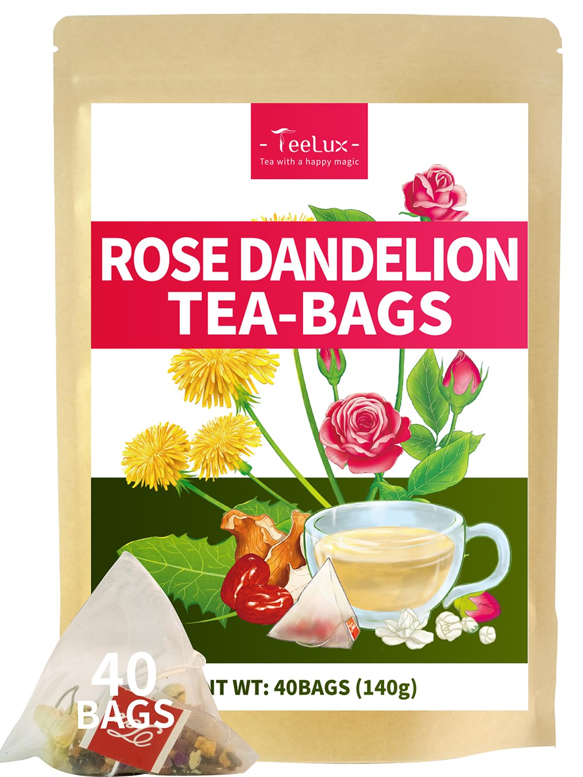 TeeLux Chamomile Tea Bags, 1.5g/bag, Pure Natural Chamomile Flowers Herbal Tea, Caffeine Free, 100 Count