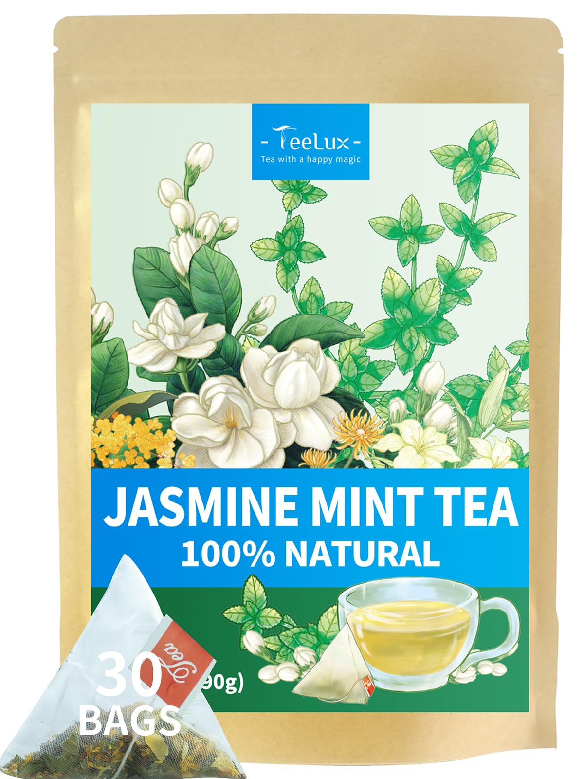 TeeLux Chamomile Tea Bags, 1.5g/bag, Pure Natural Chamomile Flowers Herbal Tea, Caffeine Free, 100 Count