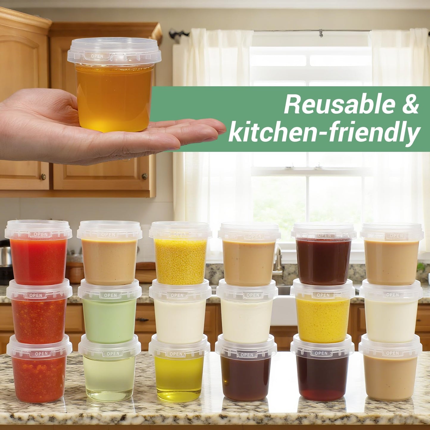 Airtight Clear Plastic Bucket with Lid, Ice Buckets for Parties, Reusable Ice Cream Tub with Handle, Food Storage Container, Food Grade Freezer and Microwave Safe for Sauce, Soup (16 OZ/500 ML)