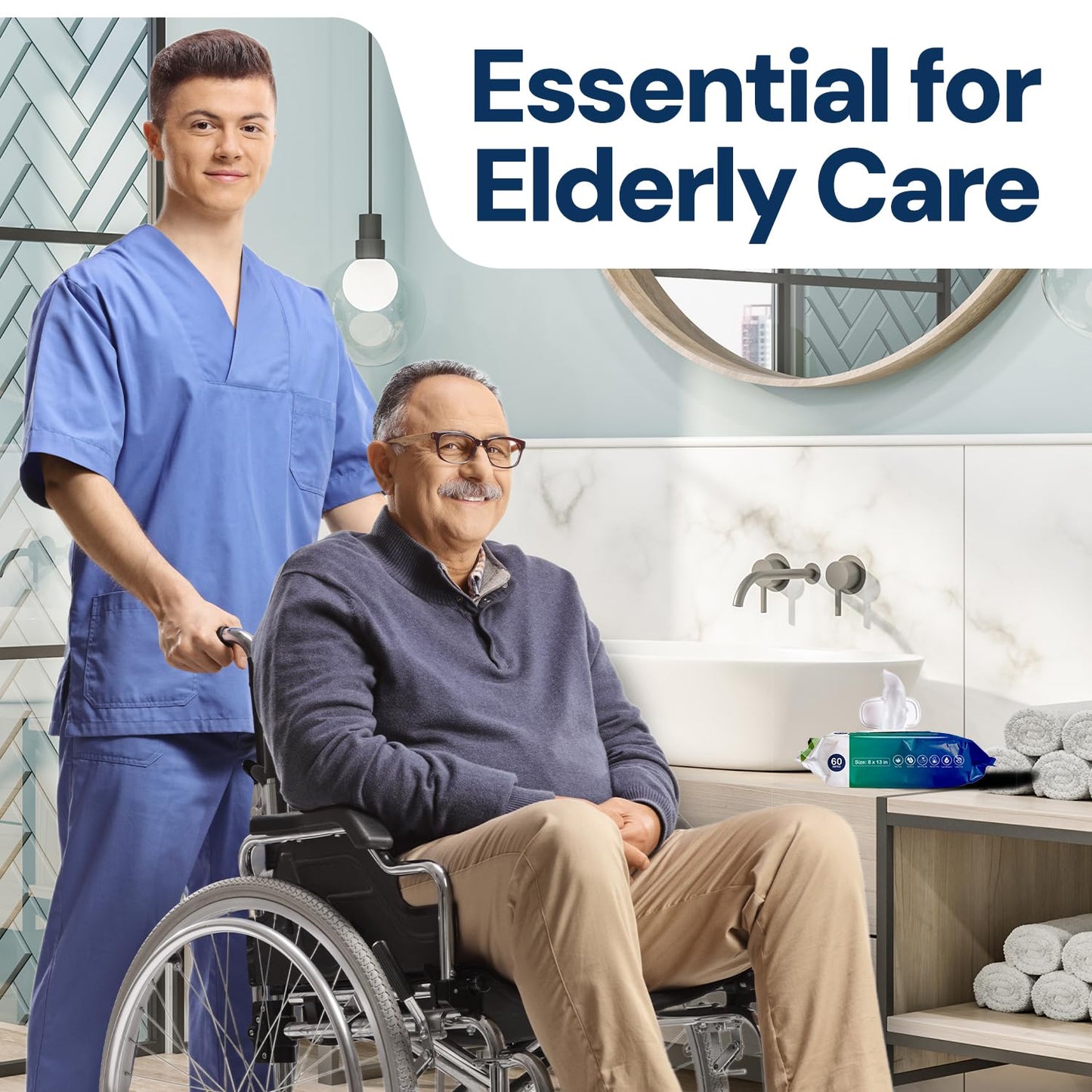 OPTEEL Adult Wipes For Elderly - 8"x13" Extra Large & Soft Wet Wipes for Adults Bathing - Incontinence Disposable Washcloths, Vitamin E & Aloe Infused for Men & Women 720ct (12 Packs of 60)