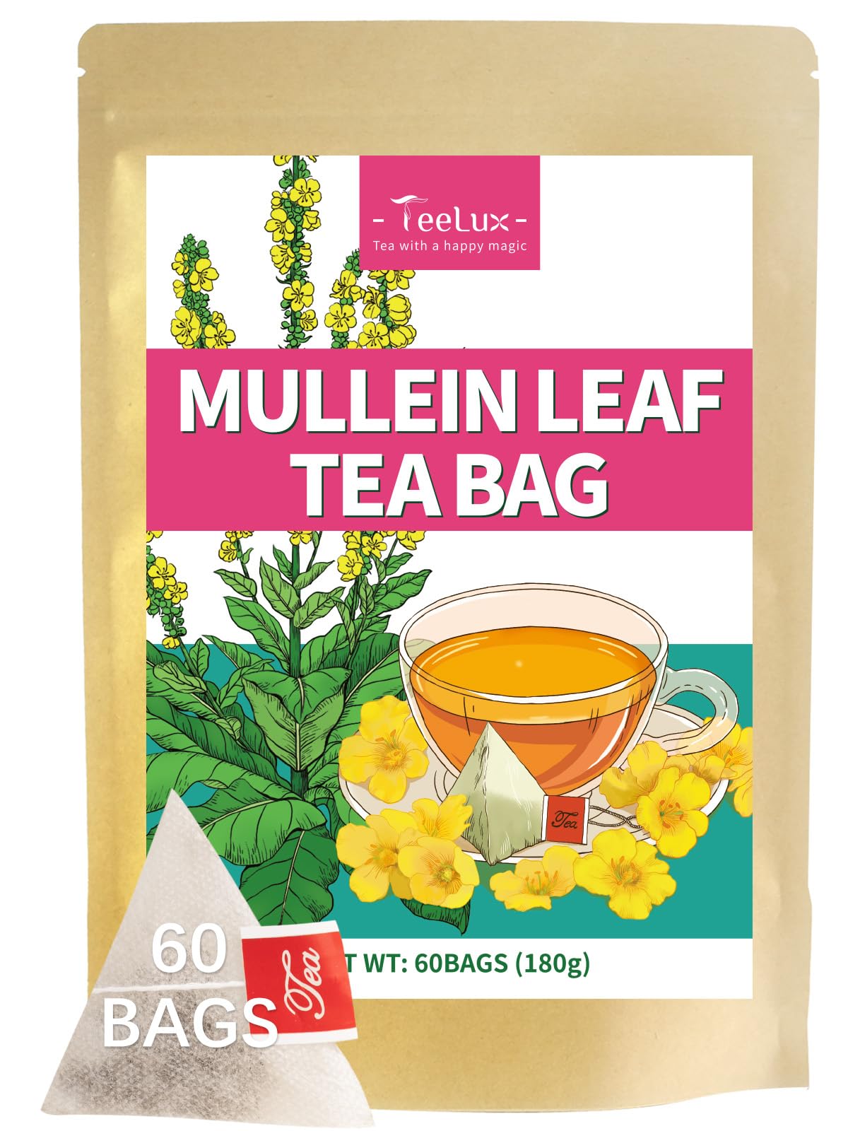 TeeLux Chamomile Tea Bags, 1.5g/bag, Pure Natural Chamomile Flowers Herbal Tea, Caffeine Free, 100 Count