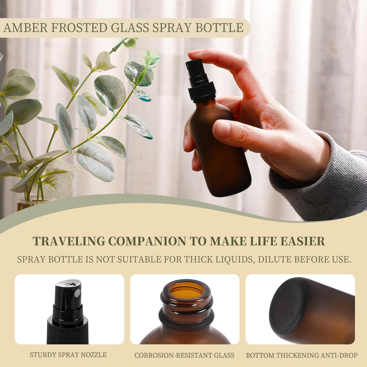 NOOEEISS Amber Glass Small Spray Bottle 2 oz 24 Packs,Fine Mist Sprayer Small Clear Bottles,Refillable Containers mini spray bottles for Cleaning Solutions and Skin Care (Amber 24pcs)