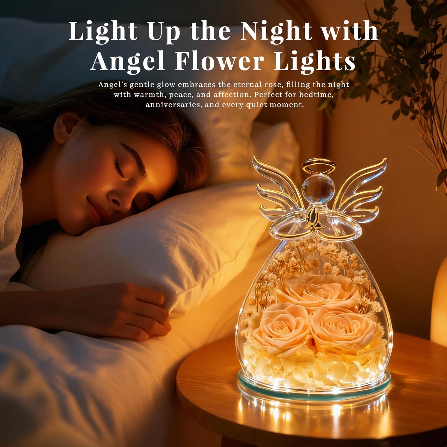 Beferr Mothers Day Mom Birthday Gifts for Women, Fresh Flowers for Delivery Forever Preserved Rose in Glass Angel Figurine, Anniversary Christian Real Rose for Grandma Nana Wife Mum from Daughter Son