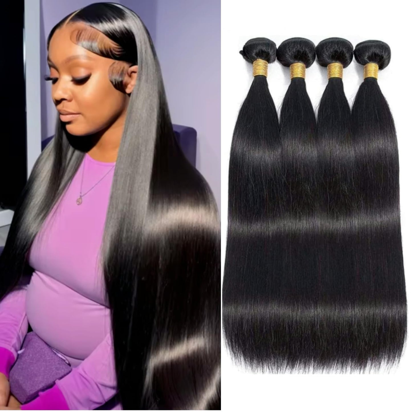 Straight 4 Bundles With Closure Human Hair 18 20 22 24+16 Inch 100% Unprocessed Black Brazilian Hair Extensions Pre Plucked With Baby Hair 4X4 HD Lace Closure