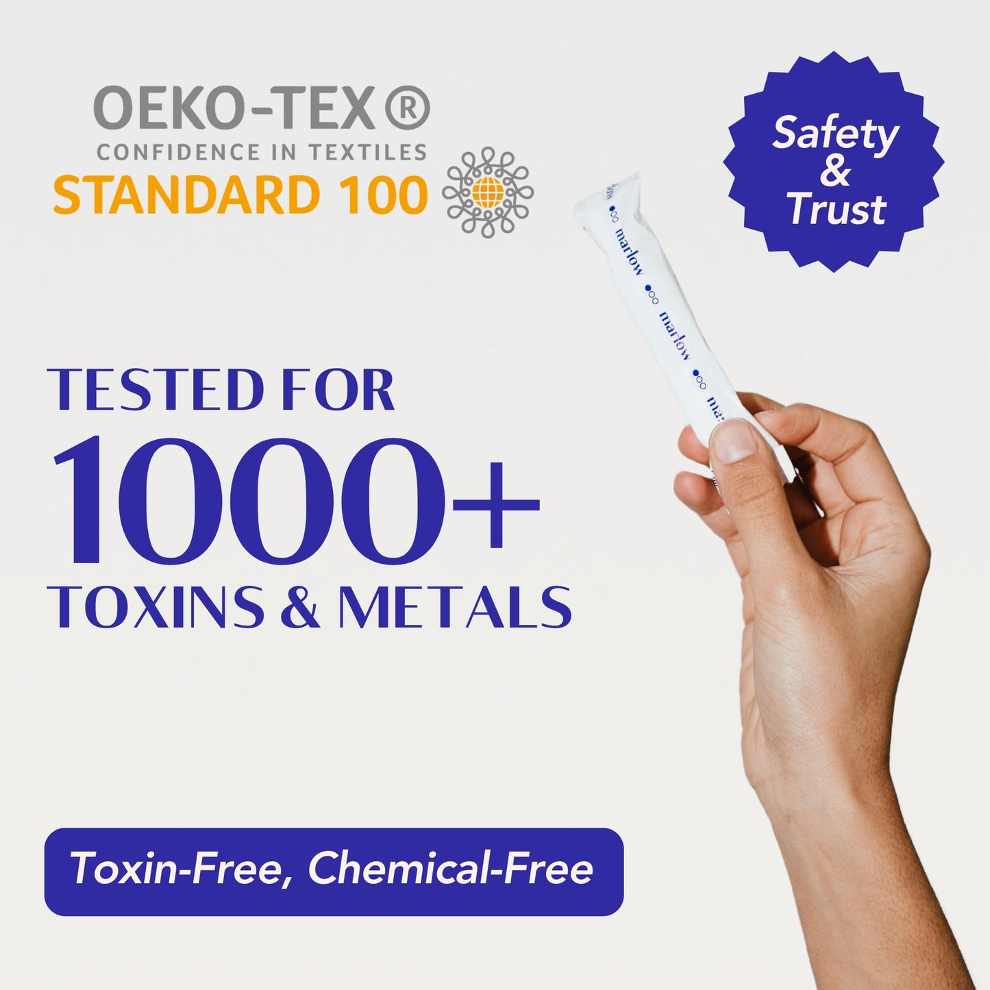Marlow 100% Organic Cotton Easy Glide Tampons with Compact Plant Based BPA Free Applicator, Chlorine Free, Toxin Free, Hypoallergenic, Dermatologically Tested, Fragrance Free, Super, 18 Count