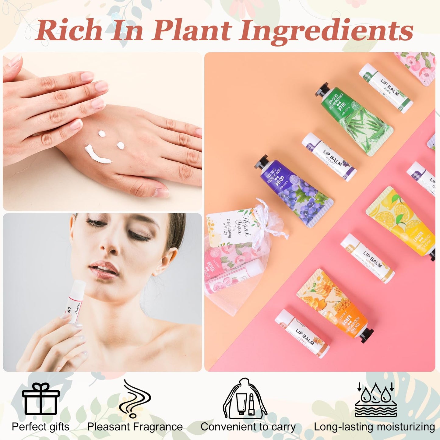 VESPRO 30 Pack Bulk Hand Cream and Bulk Lip Balm Sets, Mothers Day Gifts, Wedding Favors for Guests with Thank You Card and Organza Bags, Birthday Gift, Teacher Appreciation Gifts and Nurse Gift