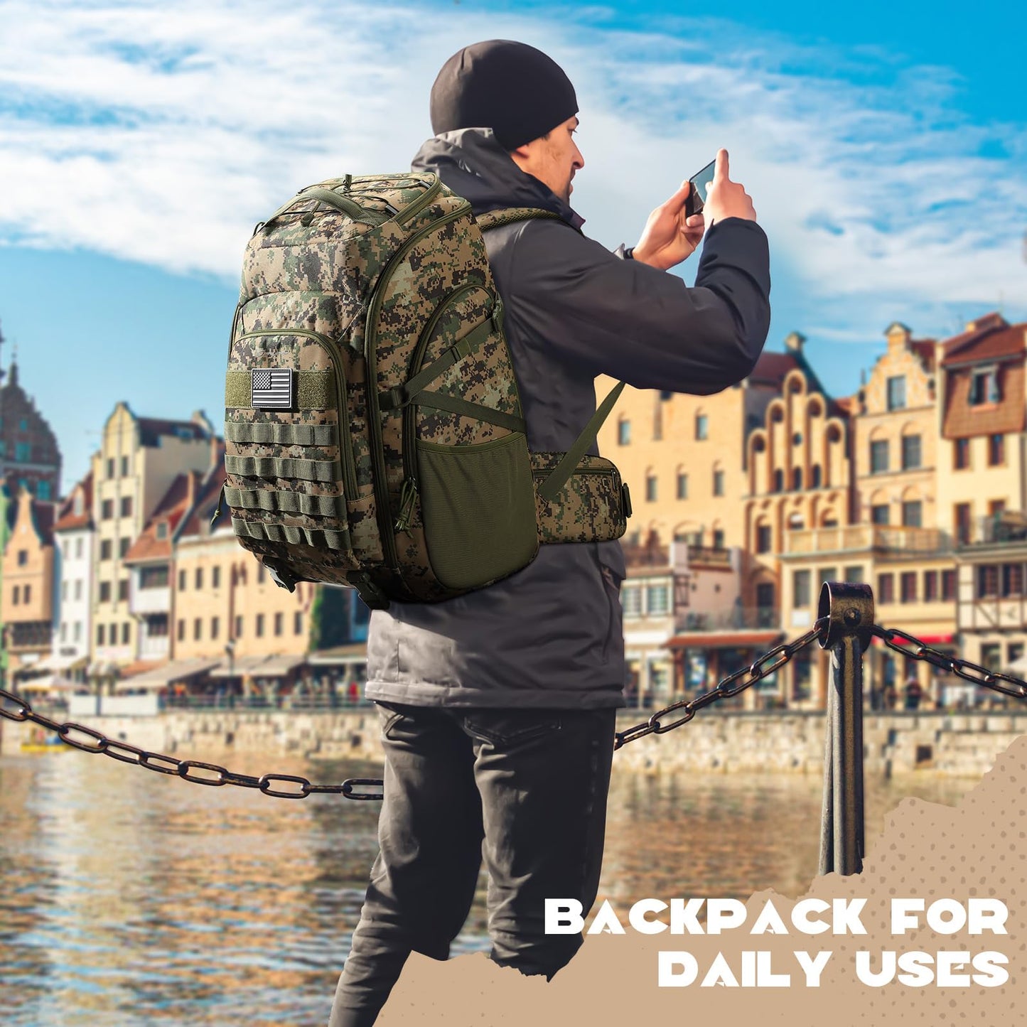 Maelstrom Tactical Backpack for Men, Water Resistant 40L Military Backpack, for Hiking, Camping, Gym with Molle System (Khaki)