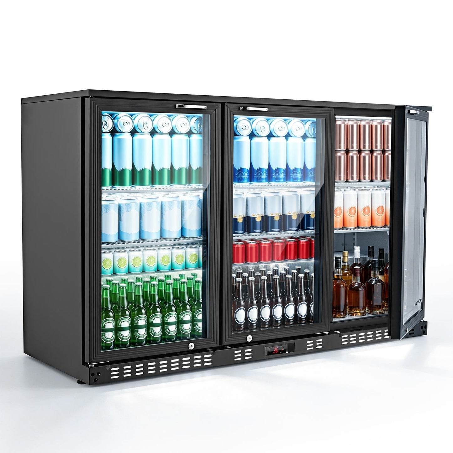 VEVOR Back Bar Cooler, 7.4 Cu. Ft Commercial Beverage Refrigerator, Under Counter Bar Fridge with 2 Sliding Doors, LED Lighting, Adjustable Shelves, Low-E Glass Display Cooler for Beer, Wine, Drink