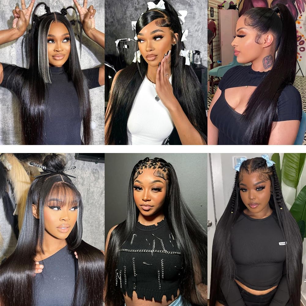 Straight 4 Bundles With Closure Human Hair 18 20 22 24+16 Inch 100% Unprocessed Black Brazilian Hair Extensions Pre Plucked With Baby Hair 4X4 HD Lace Closure