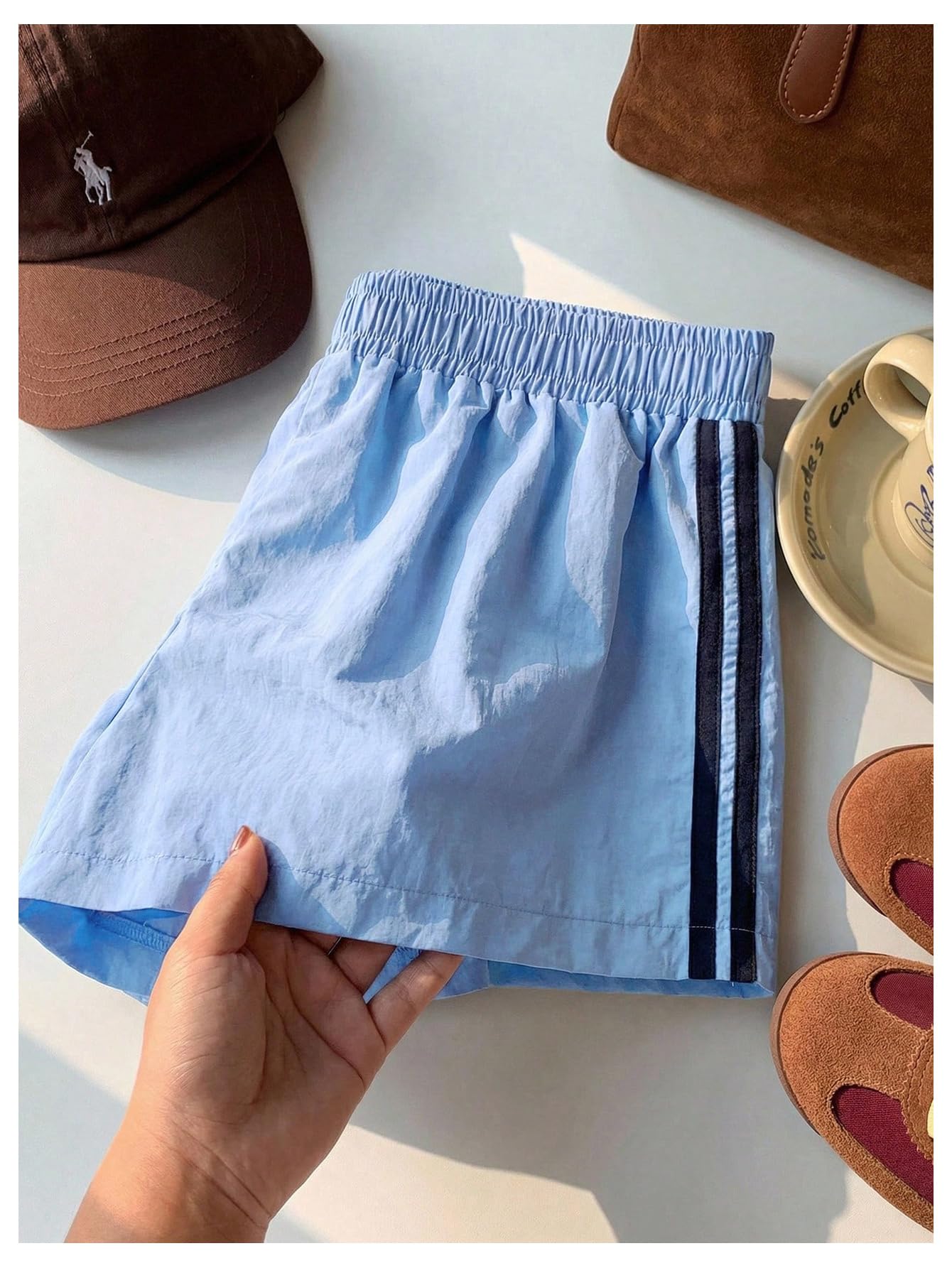 MakeMeChic Women's Striped Summer Shorts Workout Running Shorts Mini Micro Sweat Track Shorts Gym Athletic Wear
