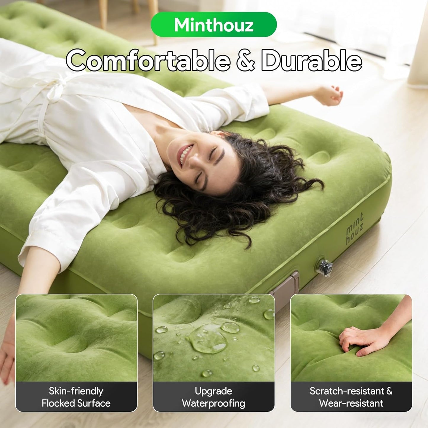 Minthouz Self Inflating Sleeping Pad with Electric Pump, One-Click Inflate/Deflate 1-2 Mins, 9.8" Ultra-Thick Camping Sleeping Pad for Car Travel Tent