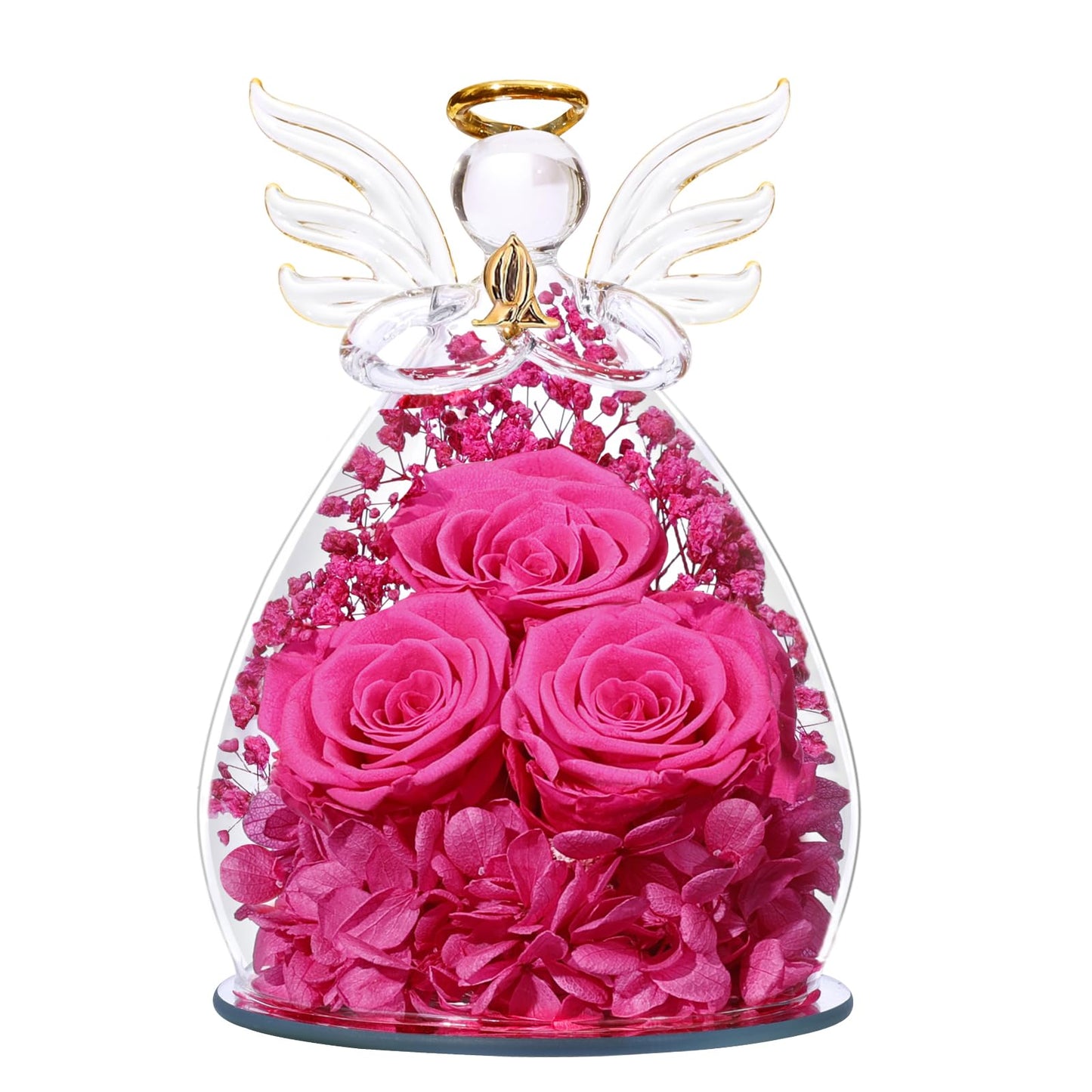 Beferr Mothers Day Mom Birthday Gifts for Women, Fresh Flowers for Delivery Forever Preserved Rose in Glass Angel Figurine, Anniversary Christian Real Rose for Grandma Nana Wife Mum from Daughter Son