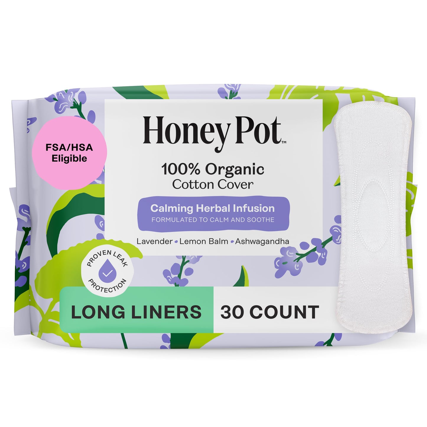 Honey Pot - Calming Herbal Super Sanitary Pads for Women - 100% Organic Cotton Top Sheet - Feminine Care - Non Cooling - Calming Herbs of Lavender, Ashwagandha, & Lemon Balm - 16ct