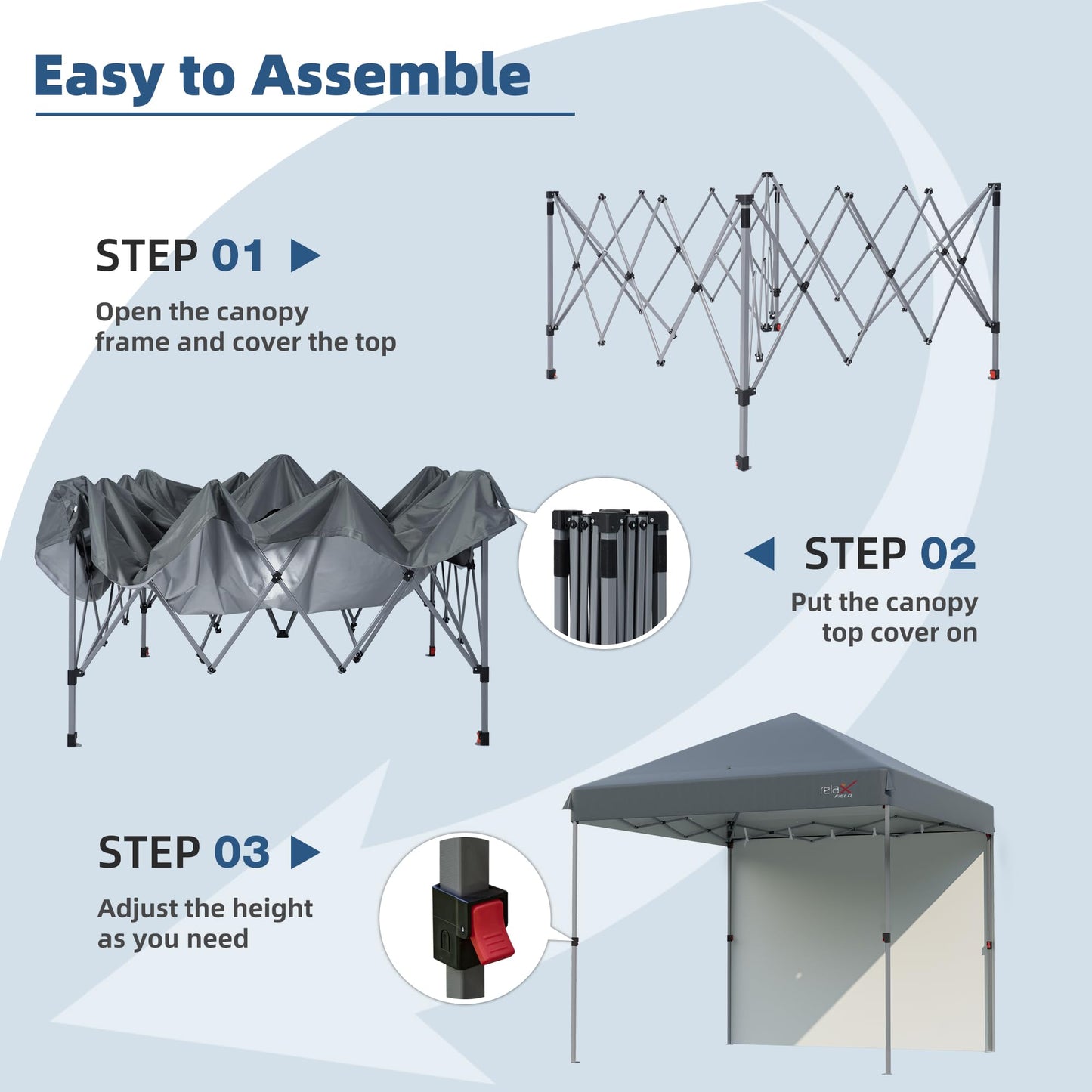 10x10 Outdoor Folding Canopy Tent with 1 Sidewall, Easy Up Outdoor Shelter with One Person Set Up Center Lock, Portable Patio Screen Tent for Camping, Party, Beach and Picnic, Grey