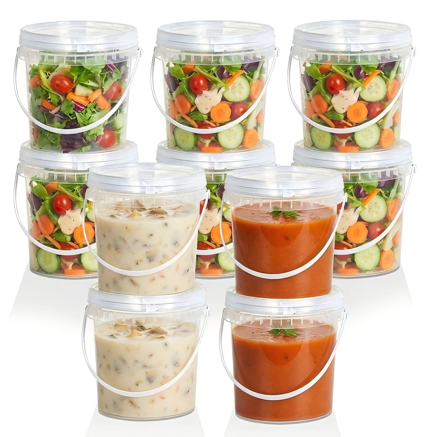 Airtight Clear Plastic Bucket with Lid, Ice Buckets for Parties, Reusable Ice Cream Tub with Handle, Food Storage Container, Food Grade Freezer and Microwave Safe for Sauce, Soup (16 OZ/500 ML)