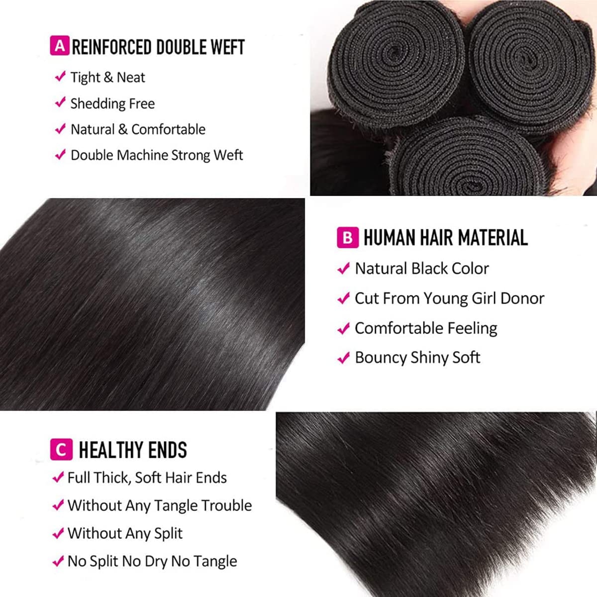 Straight 4 Bundles With Closure Human Hair 18 20 22 24+16 Inch 100% Unprocessed Black Brazilian Hair Extensions Pre Plucked With Baby Hair 4X4 HD Lace Closure